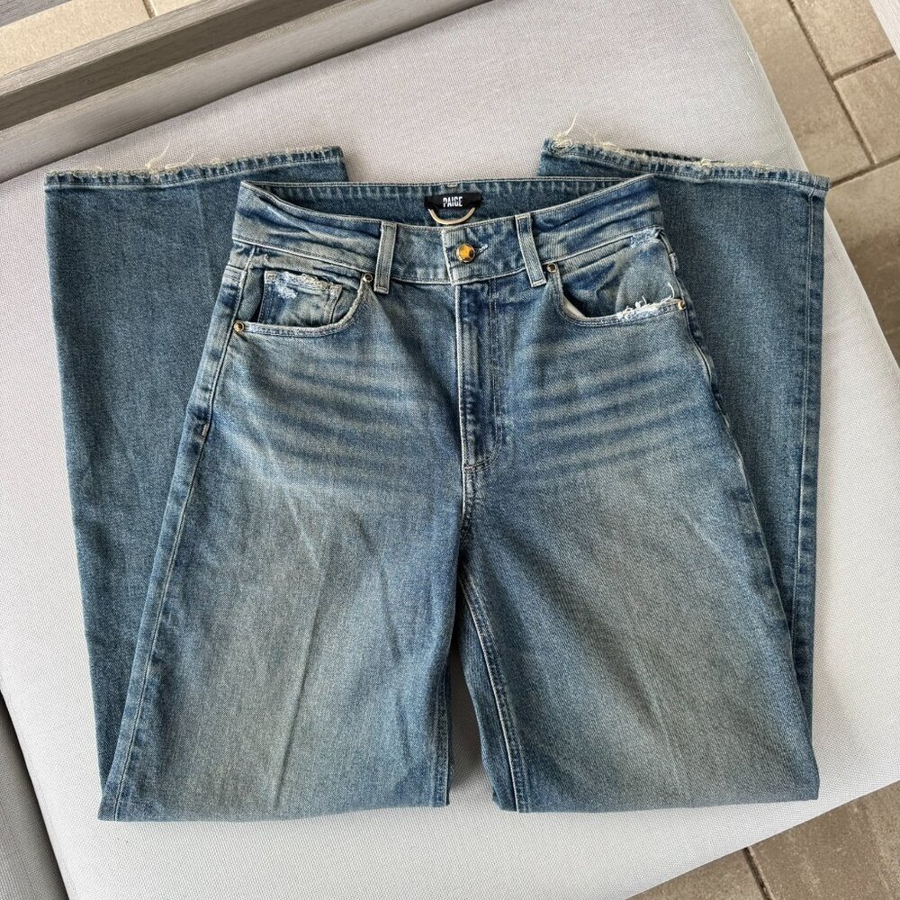 NWT Paige Sasha Wide-Leg Jeans Jewel Button Chance Distressed 28 - Picture 3 of 10